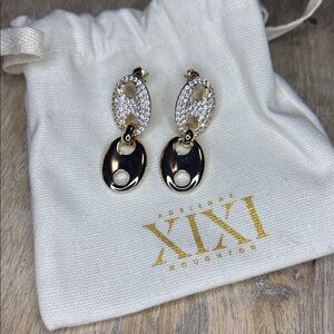 Xi Xi New With Dust Bag Gold Plated CZ Dangle Chunky Paperclip Style Earrings